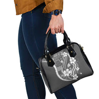 Samoa Siapo Tribal Pattern Shoulder Handbag Light Gray Polynesian Plumeria Tapa Motif
