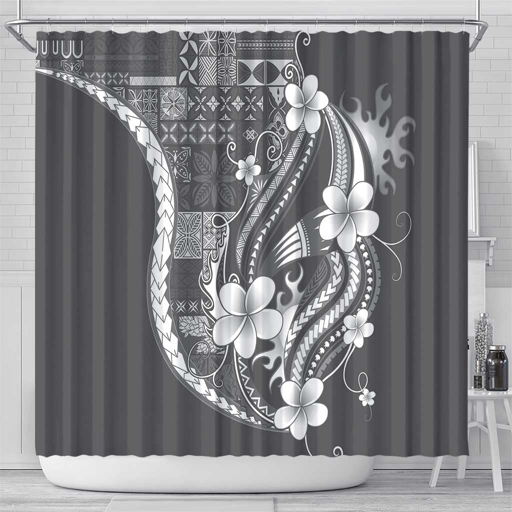 Samoa Siapo Tribal Pattern Shower Curtain Light Gray Polynesian Plumeria Tapa Motif LT9 - Polynesian Pride