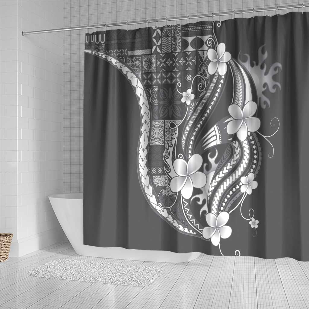 Samoa Siapo Tribal Pattern Shower Curtain Light Gray Polynesian Plumeria Tapa Motif LT9 - Polynesian Pride