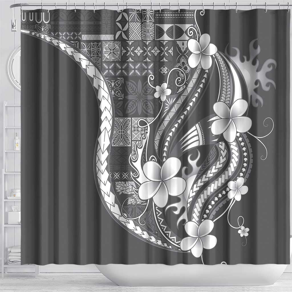 Samoa Siapo Tribal Pattern Shower Curtain Light Gray Polynesian Plumeria Tapa Motif LT9 - Polynesian Pride