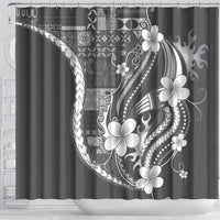 Samoa Siapo Tribal Pattern Shower Curtain Light Gray Polynesian Plumeria Tapa Motif LT9 - Polynesian Pride