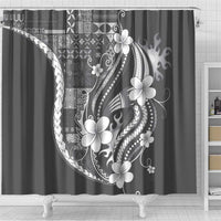 Samoa Siapo Tribal Pattern Shower Curtain Light Gray Polynesian Plumeria Tapa Motif LT9 - Polynesian Pride