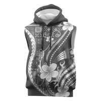 Samoa Siapo Tribal Pattern Sleeveless Hoodie Light Gray Polynesian Plumeria Tapa Motif