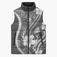 Samoa Siapo Tribal Pattern Sleeveless Puffer Jacket Light Gray Polynesian Plumeria Tapa Motif