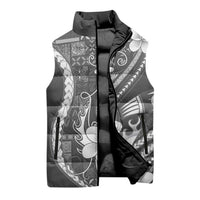 Samoa Siapo Tribal Pattern Sleeveless Puffer Jacket Light Gray Polynesian Plumeria Tapa Motif