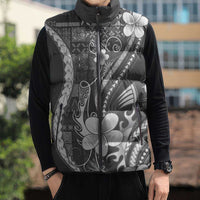 Samoa Siapo Tribal Pattern Sleeveless Puffer Jacket Light Gray Polynesian Plumeria Tapa Motif