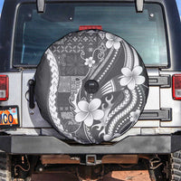 Samoa Siapo Tribal Pattern Spare Tire Cover Light Gray Polynesian Plumeria Tapa Motif