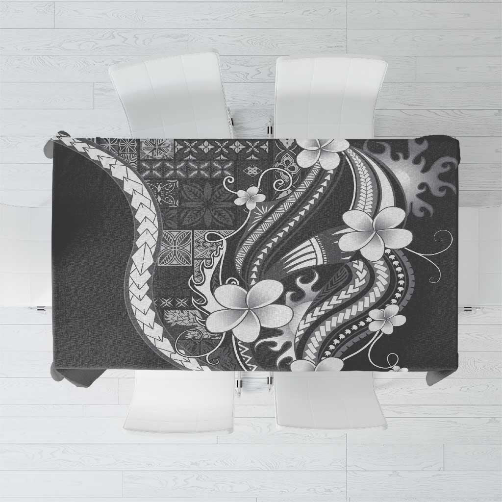 Samoa Siapo Tribal Pattern Tablecloth Light Gray Polynesian Plumeria Tapa Motif