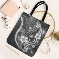 Samoa Siapo Tribal Pattern Tote Bag Light Gray Polynesian Plumeria Tapa Motif