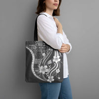 Samoa Siapo Tribal Pattern Tote Bag Light Gray Polynesian Plumeria Tapa Motif