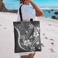 Samoa Siapo Tribal Pattern Tote Bag Light Gray Polynesian Plumeria Tapa Motif