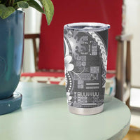 Samoa Siapo Tribal Pattern Tumbler Cup Light Gray Polynesian Plumeria Tapa Motif