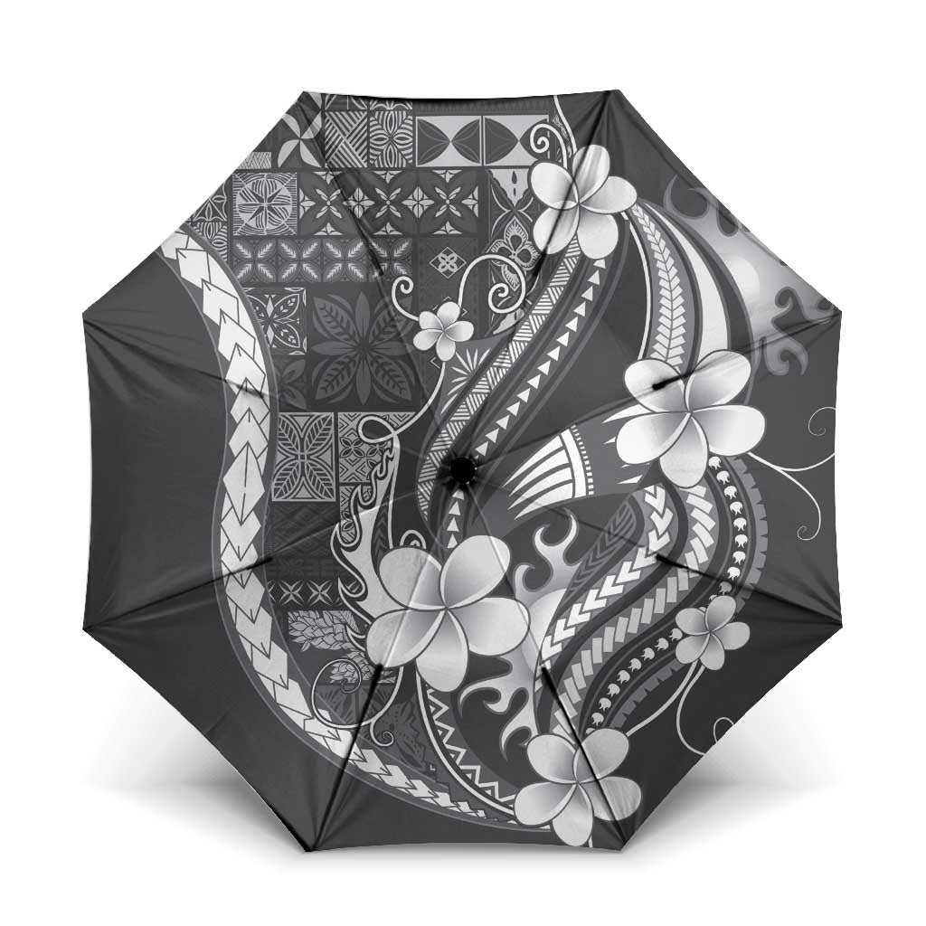 Samoa Siapo Tribal Pattern Umbrella Light Gray Polynesian Plumeria Tapa Motif