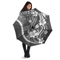 Samoa Siapo Tribal Pattern Umbrella Light Gray Polynesian Plumeria Tapa Motif