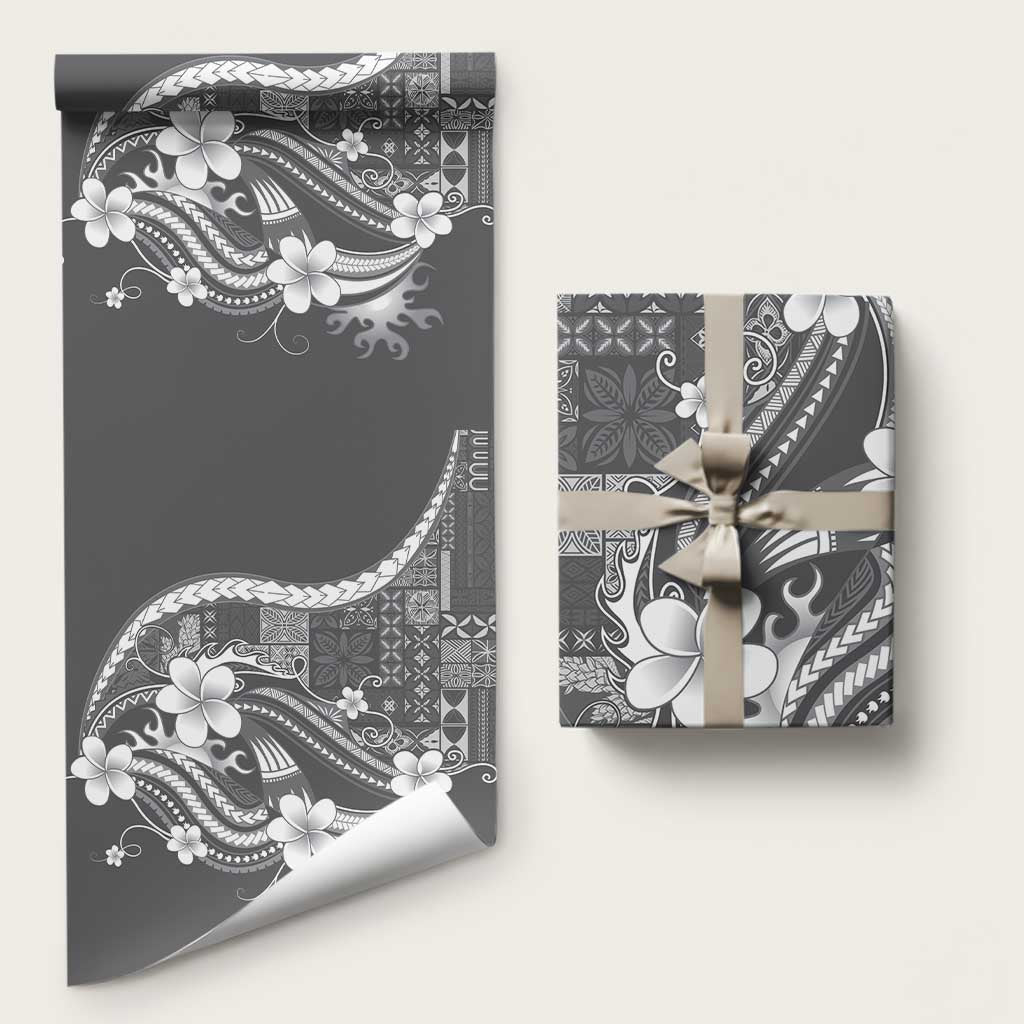 Samoa Siapo Tribal Pattern Wrapping Paper Light Gray Polynesian Plumeria Tapa Motif