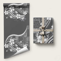 Samoa Siapo Tribal Pattern Wrapping Paper Light Gray Polynesian Plumeria Tapa Motif