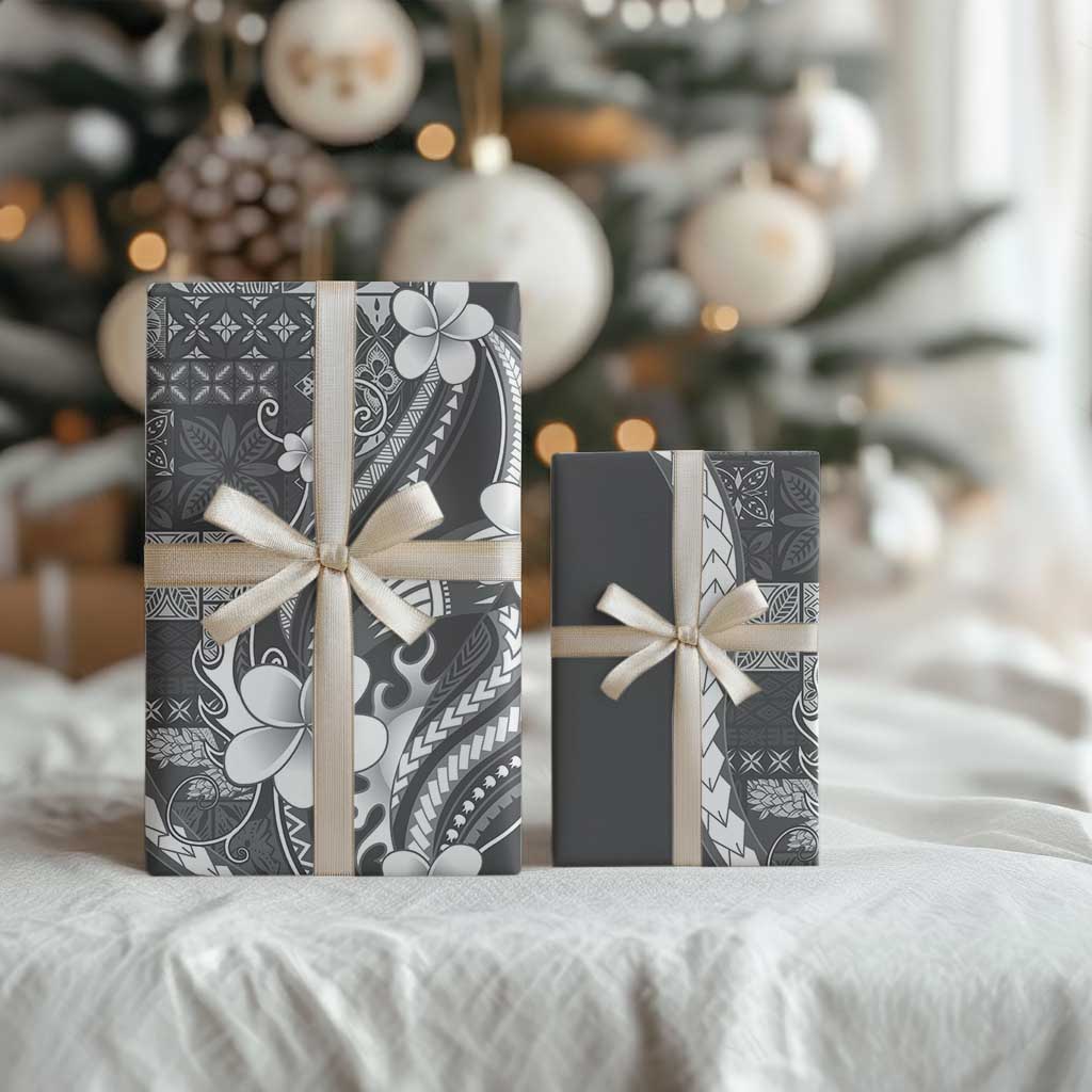 Samoa Siapo Tribal Pattern Wrapping Paper Light Gray Polynesian Plumeria Tapa Motif