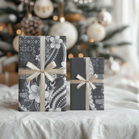 Samoa Siapo Tribal Pattern Wrapping Paper Light Gray Polynesian Plumeria Tapa Motif