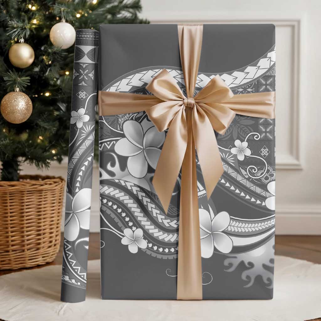 Samoa Siapo Tribal Pattern Wrapping Paper Light Gray Polynesian Plumeria Tapa Motif