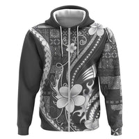 Samoa Siapo Tribal Pattern Zip Hoodie Light Gray Polynesian Plumeria Tapa Motif LT9 Zip Hoodie Gray - Polynesian Pride