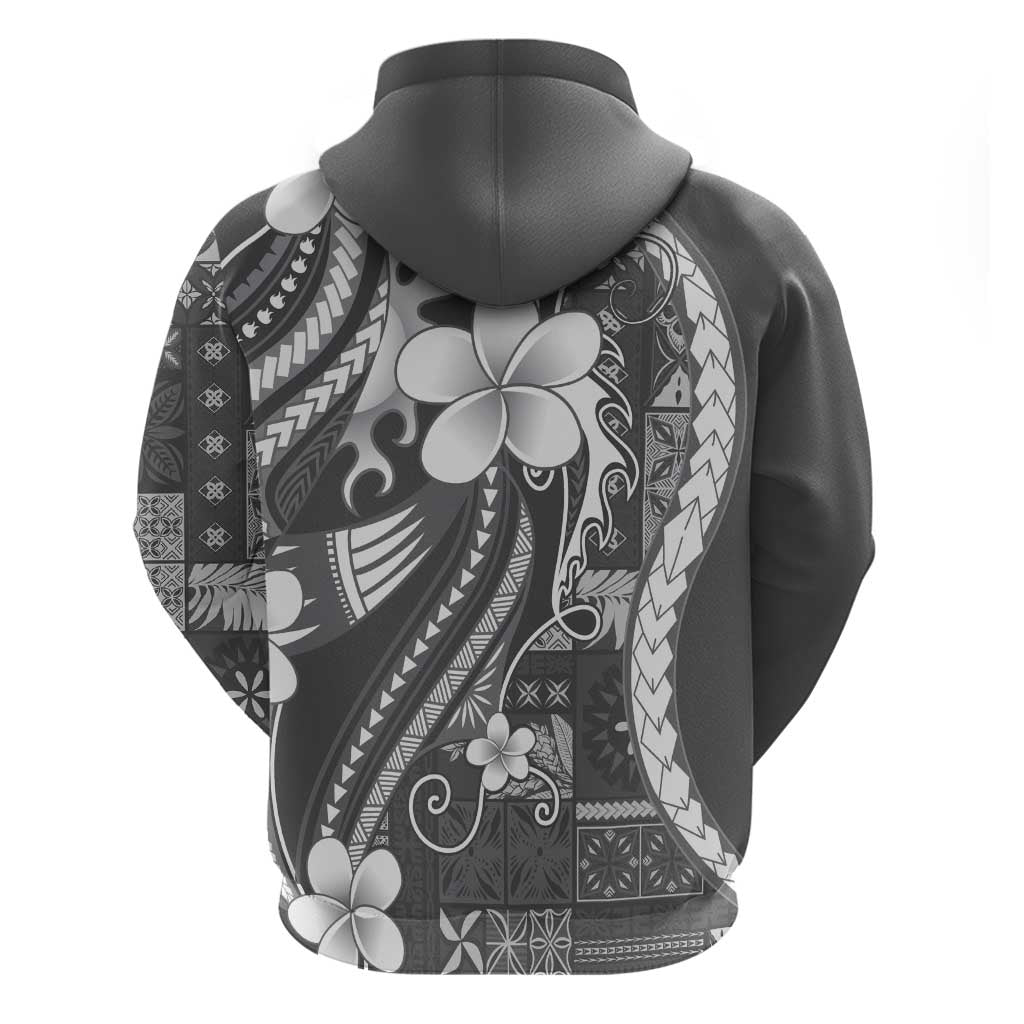 Samoa Siapo Tribal Pattern Zip Hoodie Light Gray Polynesian Plumeria Tapa Motif LT9 - Polynesian Pride