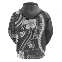 Samoa Siapo Tribal Pattern Zip Hoodie Light Gray Polynesian Plumeria Tapa Motif LT9 - Polynesian Pride