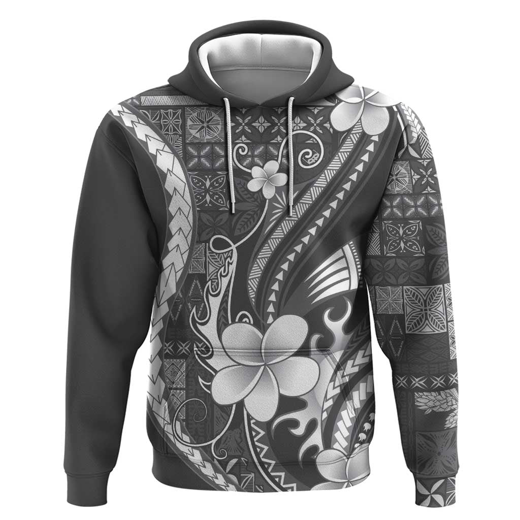 Samoa Siapo Tribal Pattern Zip Hoodie Light Gray Polynesian Plumeria Tapa Motif LT9 Pullover Hoodie Gray - Polynesian Pride