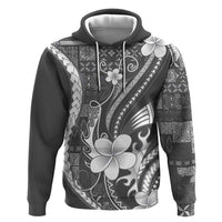 Samoa Siapo Tribal Pattern Zip Hoodie Light Gray Polynesian Plumeria Tapa Motif LT9 Pullover Hoodie Gray - Polynesian Pride