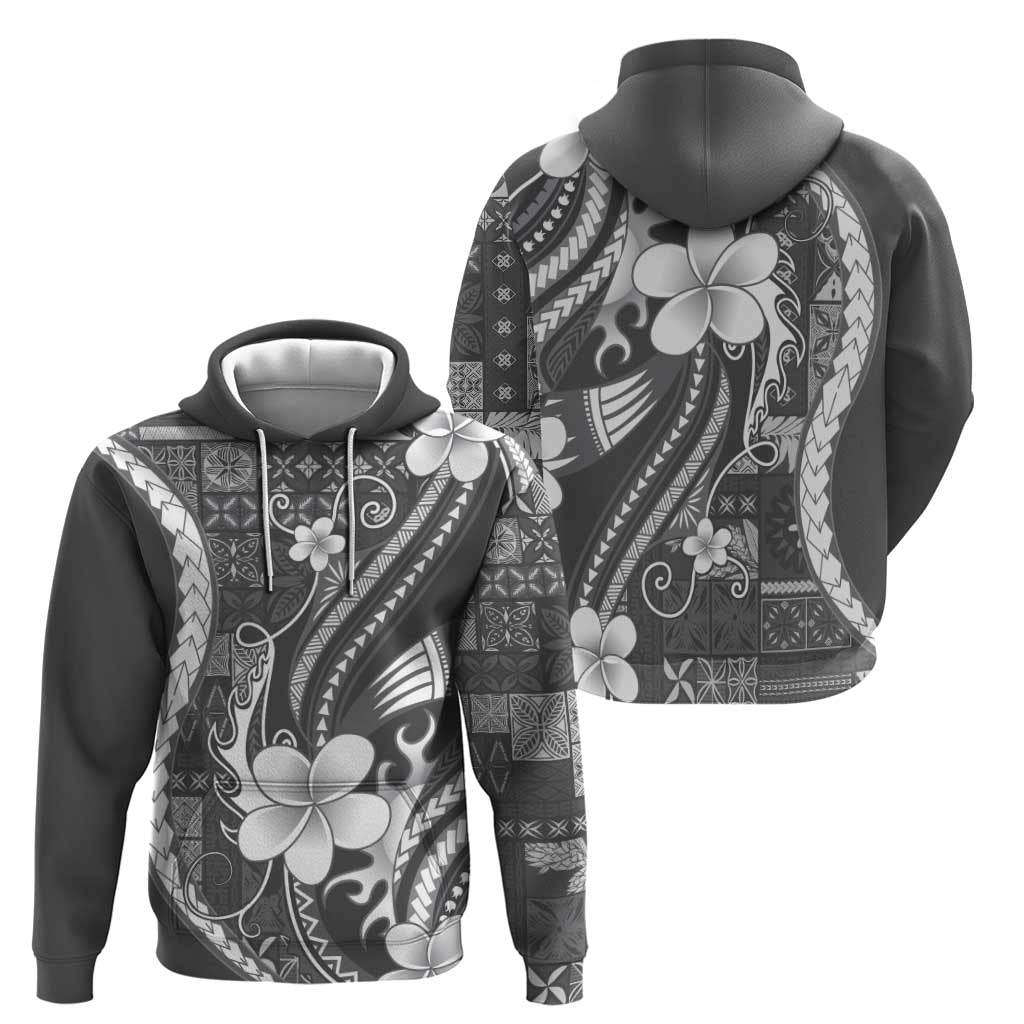 Samoa Siapo Tribal Pattern Zip Hoodie Light Gray Polynesian Plumeria Tapa Motif LT9 - Polynesian Pride