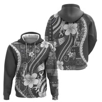 Samoa Siapo Tribal Pattern Zip Hoodie Light Gray Polynesian Plumeria Tapa Motif LT9 - Polynesian Pride