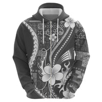 Samoa Siapo Tribal Pattern Zip Hoodie Light Gray Polynesian Plumeria Tapa Motif LT9 - Polynesian Pride