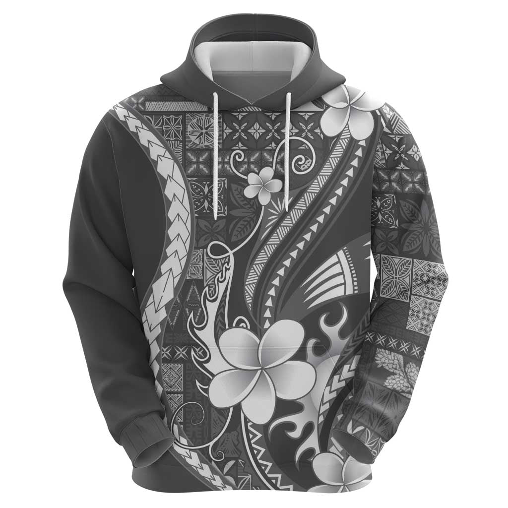 Samoa Siapo Tribal Pattern Zip Hoodie Light Gray Polynesian Plumeria Tapa Motif LT9 - Polynesian Pride