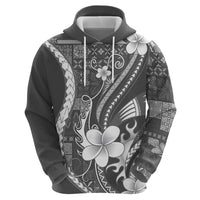 Samoa Siapo Tribal Pattern Zip Hoodie Light Gray Polynesian Plumeria Tapa Motif LT9 - Polynesian Pride