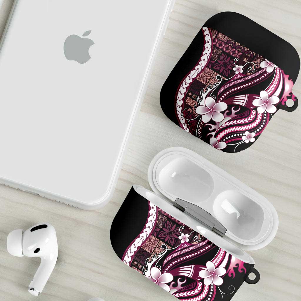 Samoa Siapo Tribal Pattern AirPods Case Violet Polynesian Plumeria Tapa Motif