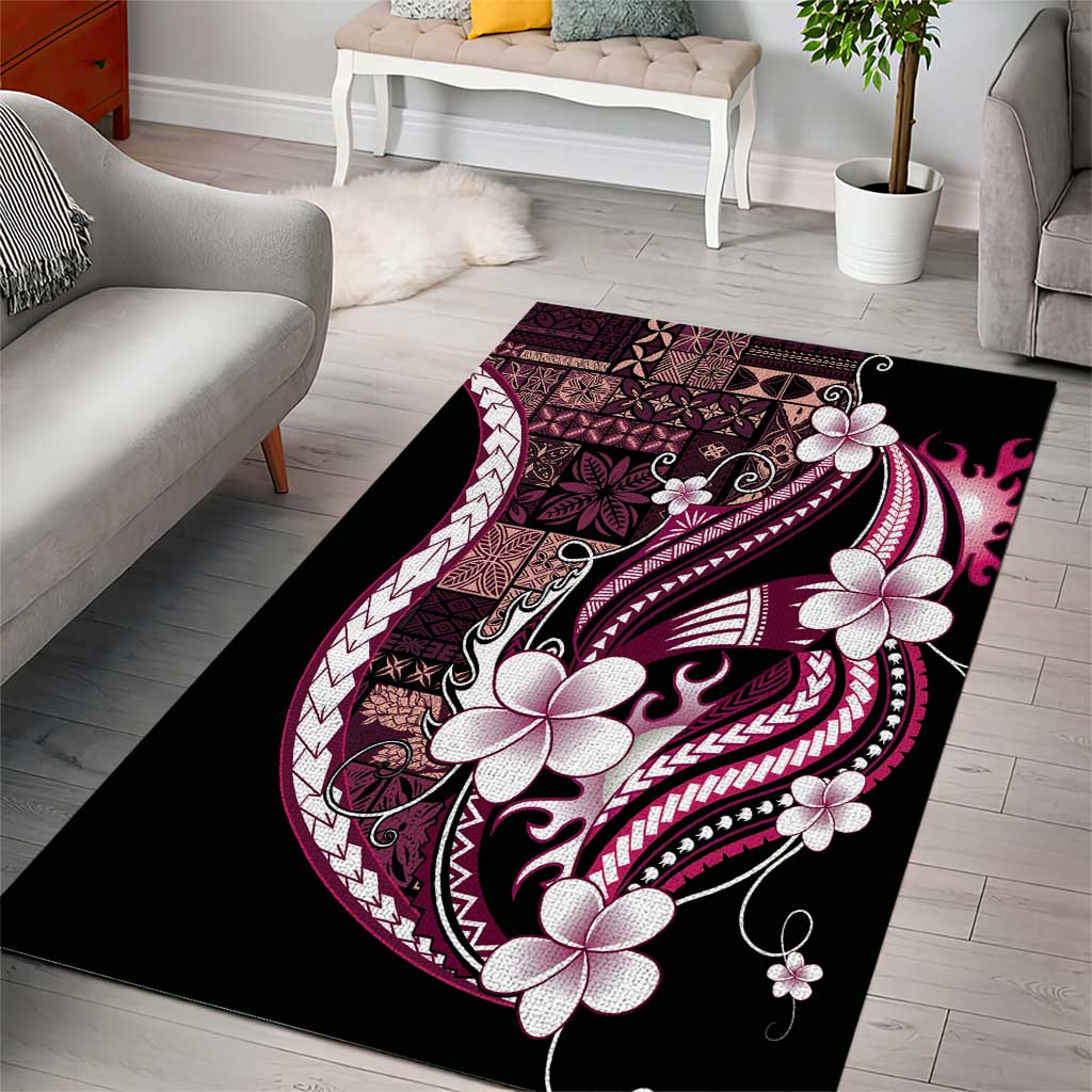 Samoa Siapo Tribal Pattern Area Rug Violet Polynesian Plumeria Tapa Motif