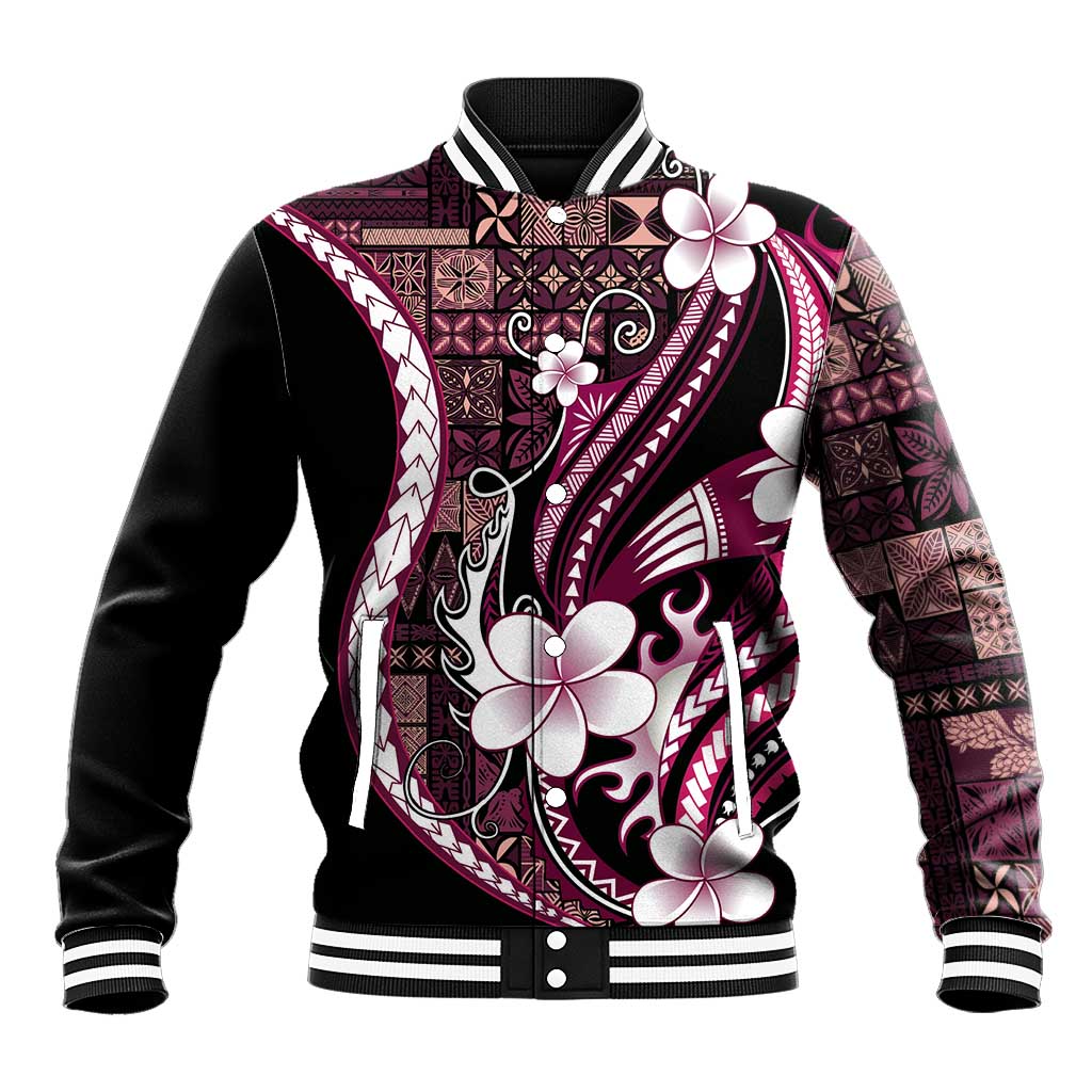 Samoa Siapo Tribal Pattern Baseball Jacket Violet Polynesian Plumeria Tapa Motif
