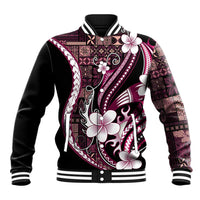 Samoa Siapo Tribal Pattern Baseball Jacket Violet Polynesian Plumeria Tapa Motif