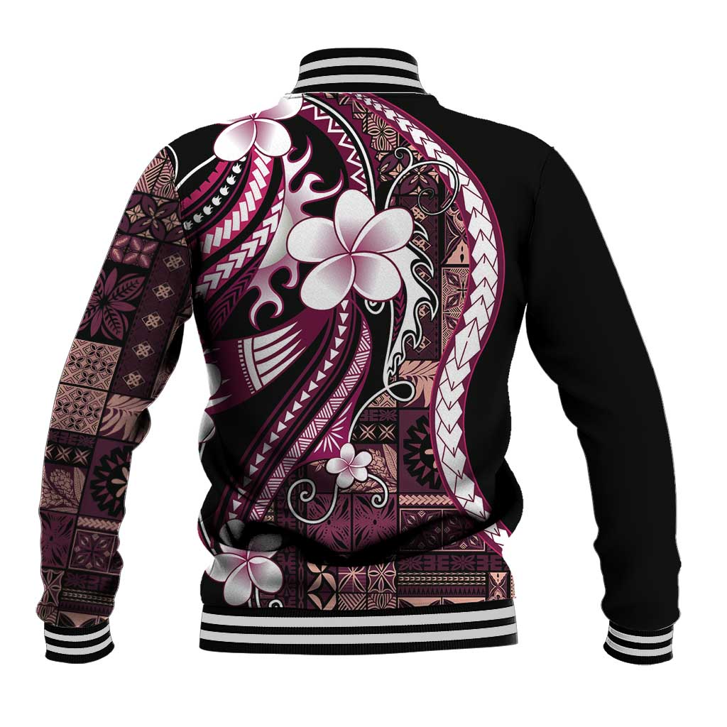 Samoa Siapo Tribal Pattern Baseball Jacket Violet Polynesian Plumeria Tapa Motif