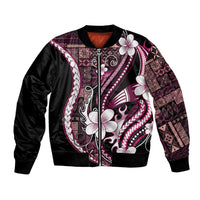 Samoa Siapo Tribal Pattern Bomber Jacket Violet Polynesian Plumeria Tapa Motif LT9 Unisex Violet - Polynesian Pride