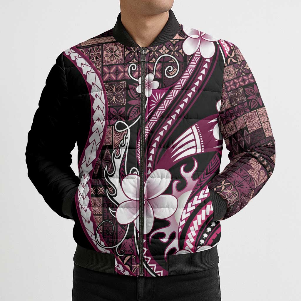 Samoa Siapo Tribal Pattern Bomber Puffer Jacket Violet Polynesian Plumeria Tapa Motif LT9 - Polynesian Pride