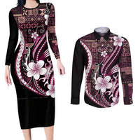 Samoa Siapo Tribal Pattern Couples Matching Long Sleeve Bodycon Dress and Long Sleeve Button Shirt Violet Polynesian Plumeria Tapa Motif LT9 Violet - Polynesian Pride