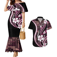 Samoa Siapo Tribal Pattern Couples Matching Mermaid Dress and Hawaiian Shirt Violet Polynesian Plumeria Tapa Motif LT9 Violet - Polynesian Pride