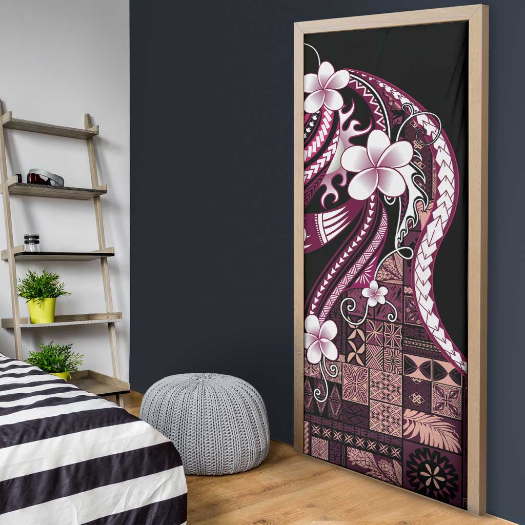 Samoa Siapo Tribal Pattern Door Cover Violet Polynesian Plumeria Tapa Motif