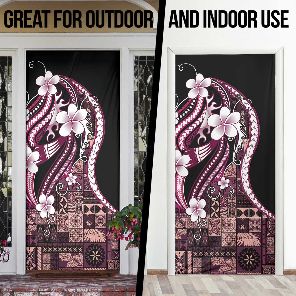Samoa Siapo Tribal Pattern Door Cover Violet Polynesian Plumeria Tapa Motif