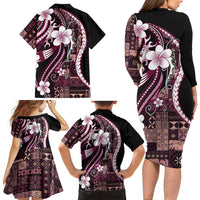 Samoa Siapo Tribal Pattern Family Matching Long Sleeve Bodycon Dress and Hawaiian Shirt Violet Polynesian Plumeria Tapa Motif LT9 - Polynesian Pride