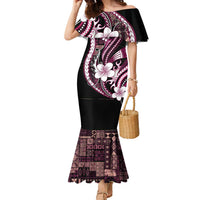 Samoa Siapo Tribal Pattern Family Matching Mermaid Dress and Hawaiian Shirt Violet Polynesian Plumeria Tapa Motif