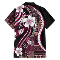 Samoa Siapo Tribal Pattern Family Matching Off The Shoulder Long Sleeve Dress and Hawaiian Shirt Violet Polynesian Plumeria Tapa Motif