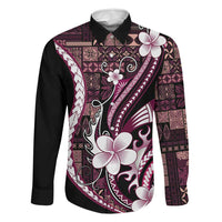 Samoa Siapo Tribal Pattern Family Matching Off The Shoulder Long Sleeve Dress and Hawaiian Shirt Violet Polynesian Plumeria Tapa Motif