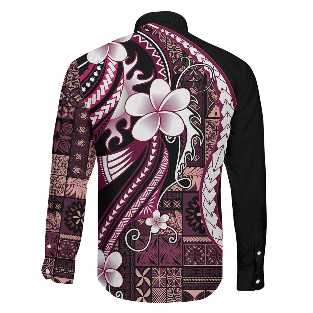 Samoa Siapo Tribal Pattern Family Matching Off Shoulder Short Dress and Hawaiian Shirt Violet Polynesian Plumeria Tapa Motif