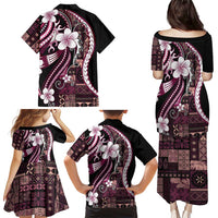 Samoa Siapo Tribal Pattern Family Matching Puletasi and Hawaiian Shirt Violet Polynesian Plumeria Tapa Motif LT9 - Polynesian Pride